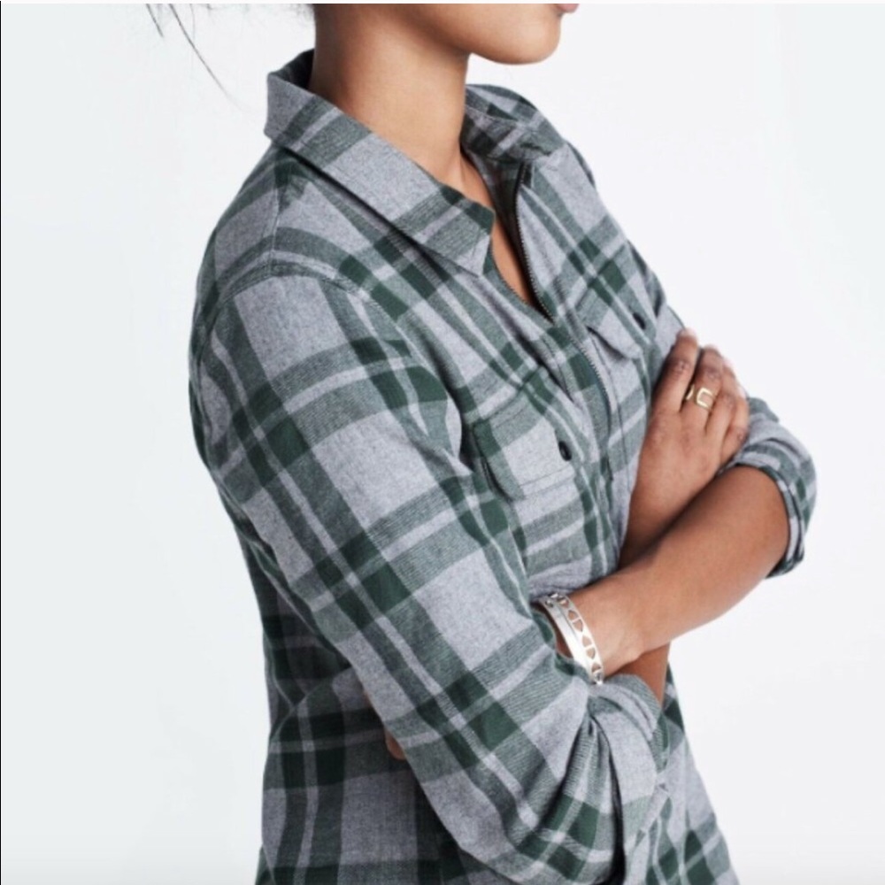 Madewell Green Plaid Long Sleeve Flannel Shirt
